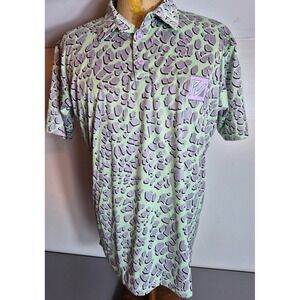 Pit Viper Mens Golf Polo Shirt Mint Green Gray Pink Cheetah Print L NEW NWOT